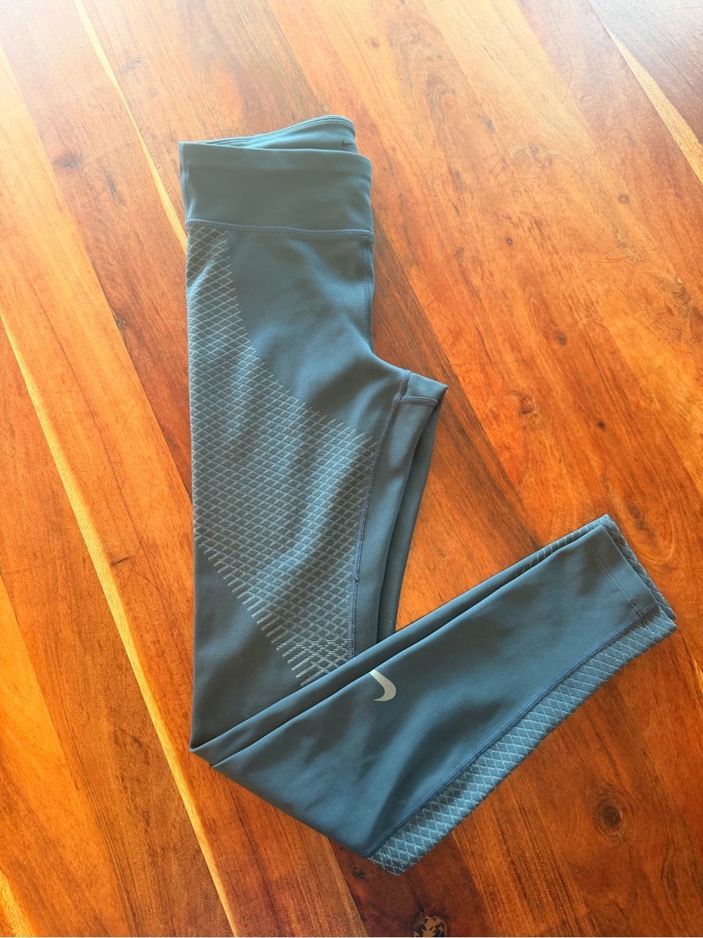 Nike Gray/Blue Performance Running Leggings with Textured Side Panels